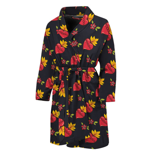 Sacred Heart Pattern Print Men's Bathrobe
