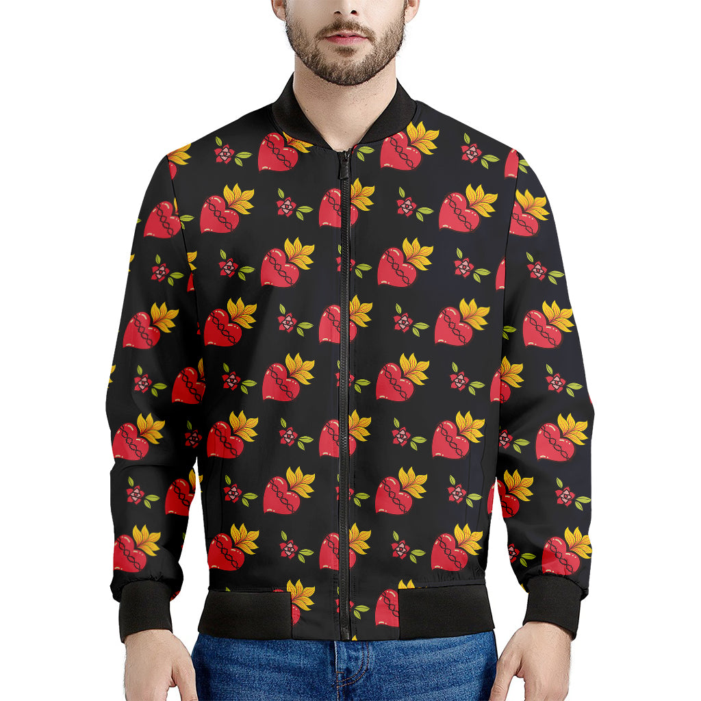Sacred Heart Pattern Print Men's Bomber Jacket