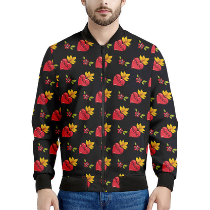 Sacred Heart Pattern Print Men's Bomber Jacket