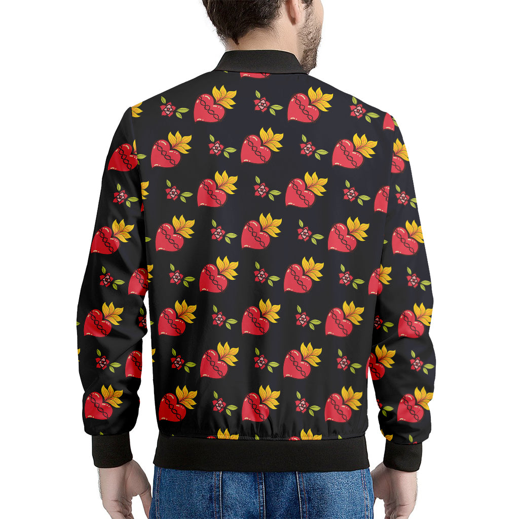 Sacred Heart Pattern Print Men's Bomber Jacket