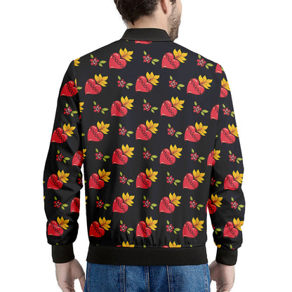 Sacred Heart Pattern Print Men's Bomber Jacket