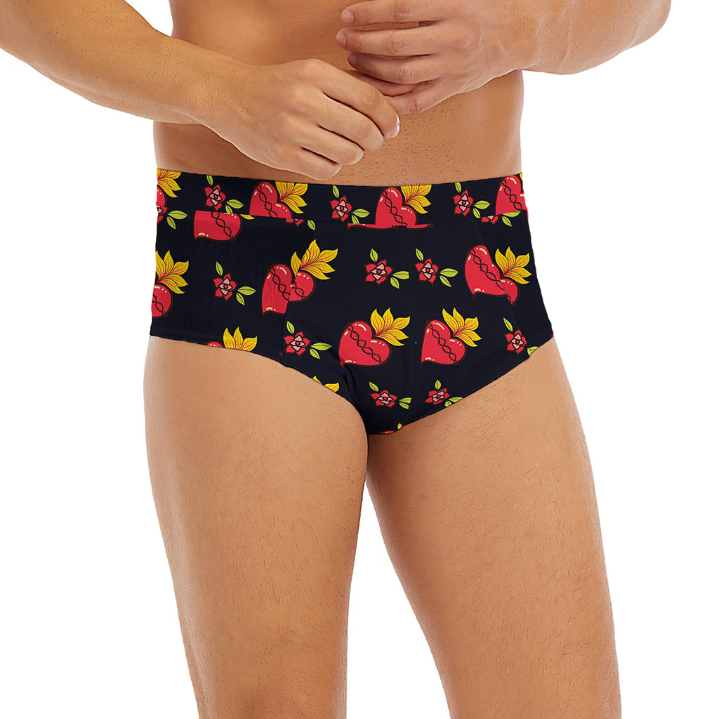 Sacred Heart Pattern Print Men's Briefs