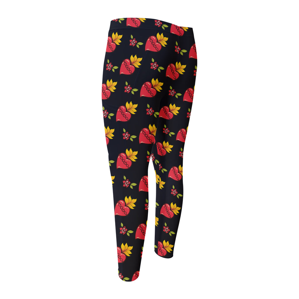 Sacred Heart Pattern Print Men's Compression Pants
