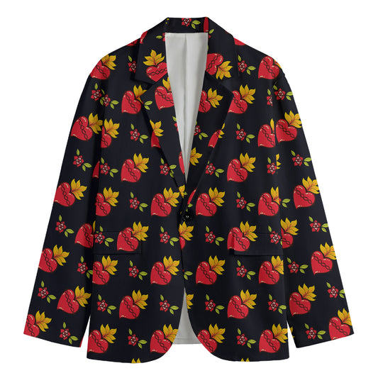 Sacred Heart Pattern Print Men's Cotton Blazer