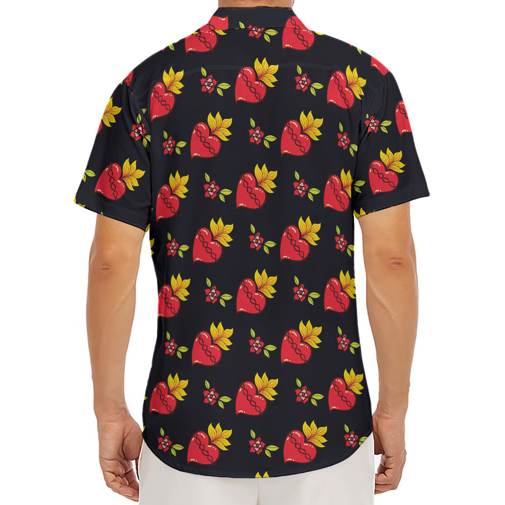 Sacred Heart Pattern Print Men's Deep V-Neck Shirt