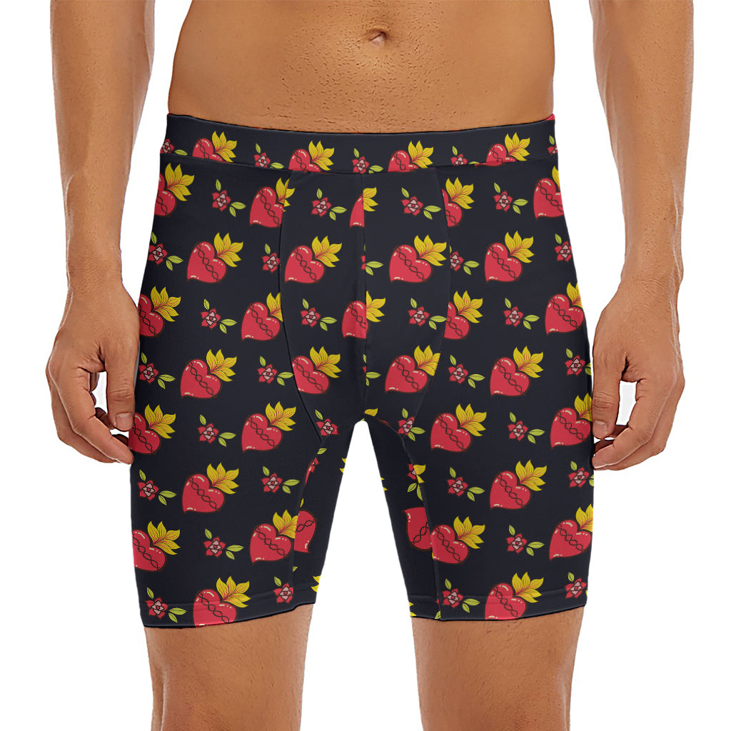 Sacred Heart Pattern Print Men's Long Boxer Briefs