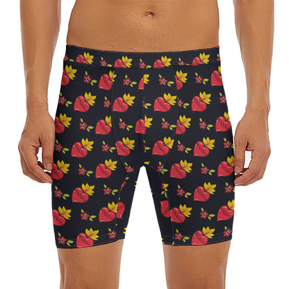 Sacred Heart Pattern Print Men's Long Boxer Briefs