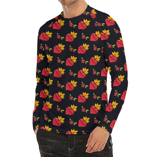 Sacred Heart Pattern Print Men's Long Sleeve Rash Guard