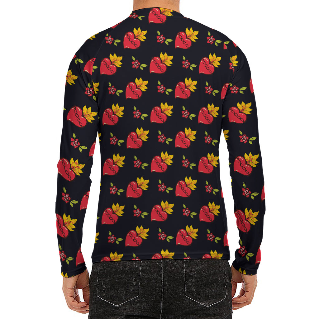 Sacred Heart Pattern Print Men's Long Sleeve Rash Guard