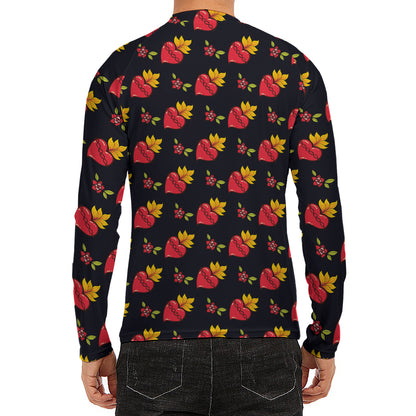Sacred Heart Pattern Print Men's Long Sleeve Rash Guard