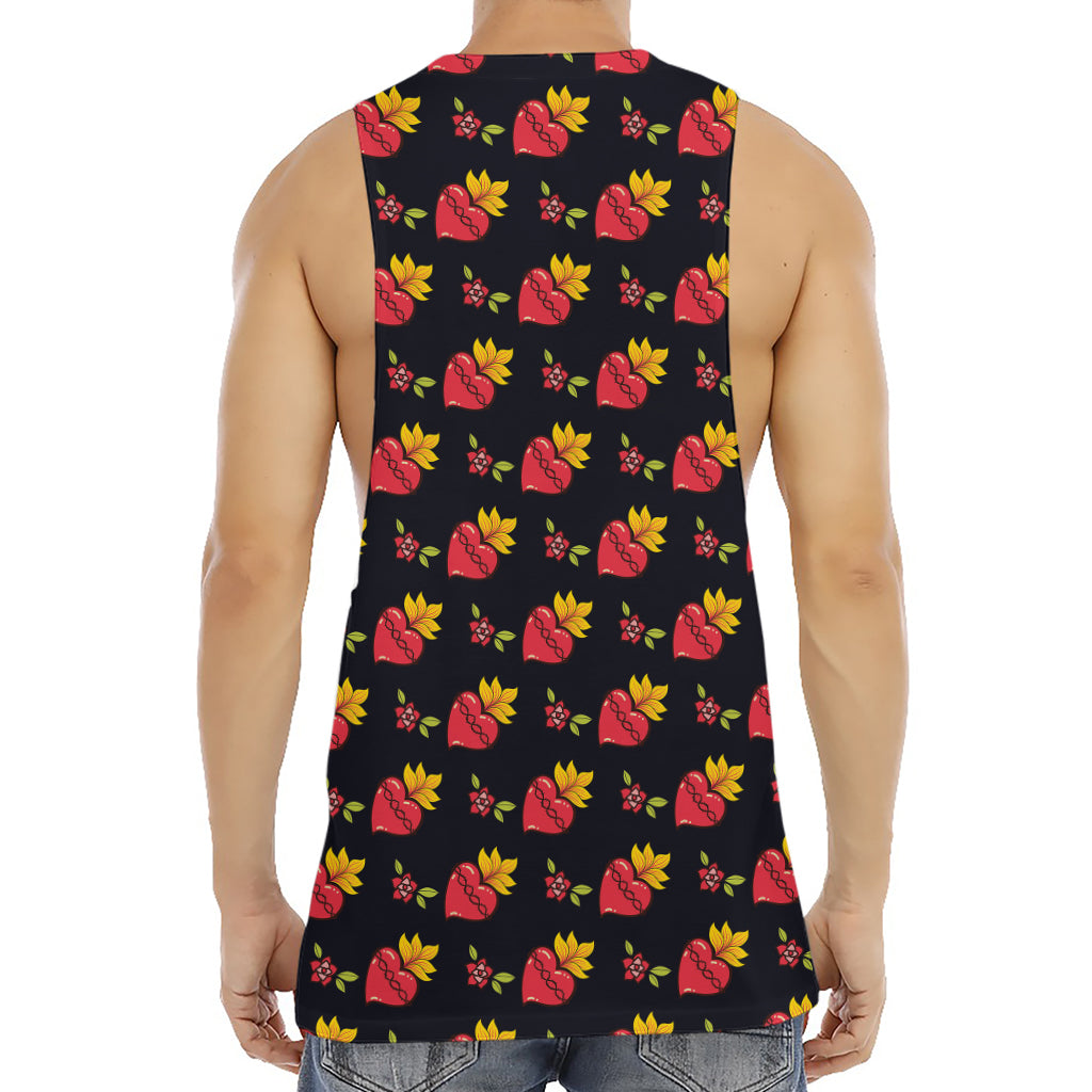 Sacred Heart Pattern Print Men's Muscle Tank Top