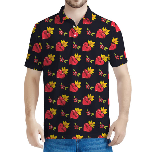 Sacred Heart Pattern Print Men's Polo Shirt