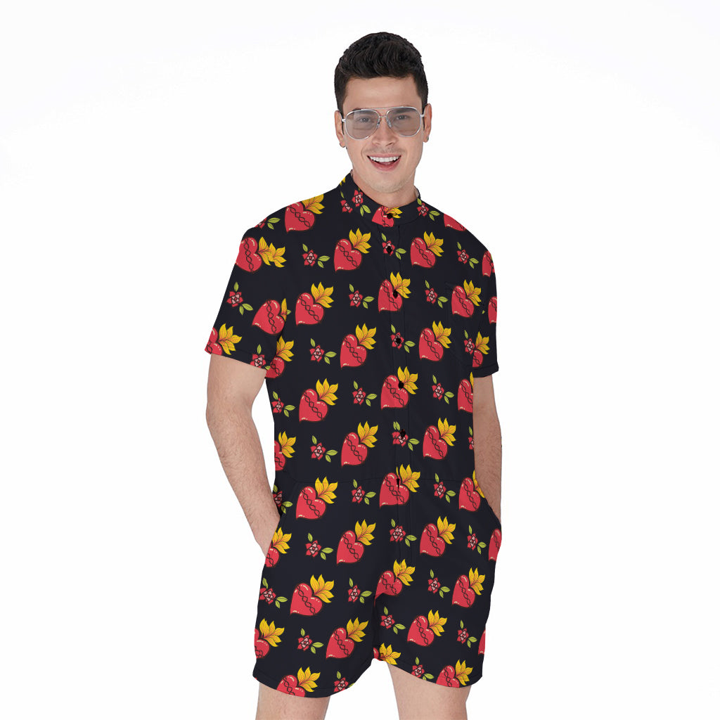 Sacred Heart Pattern Print Men's Rompers