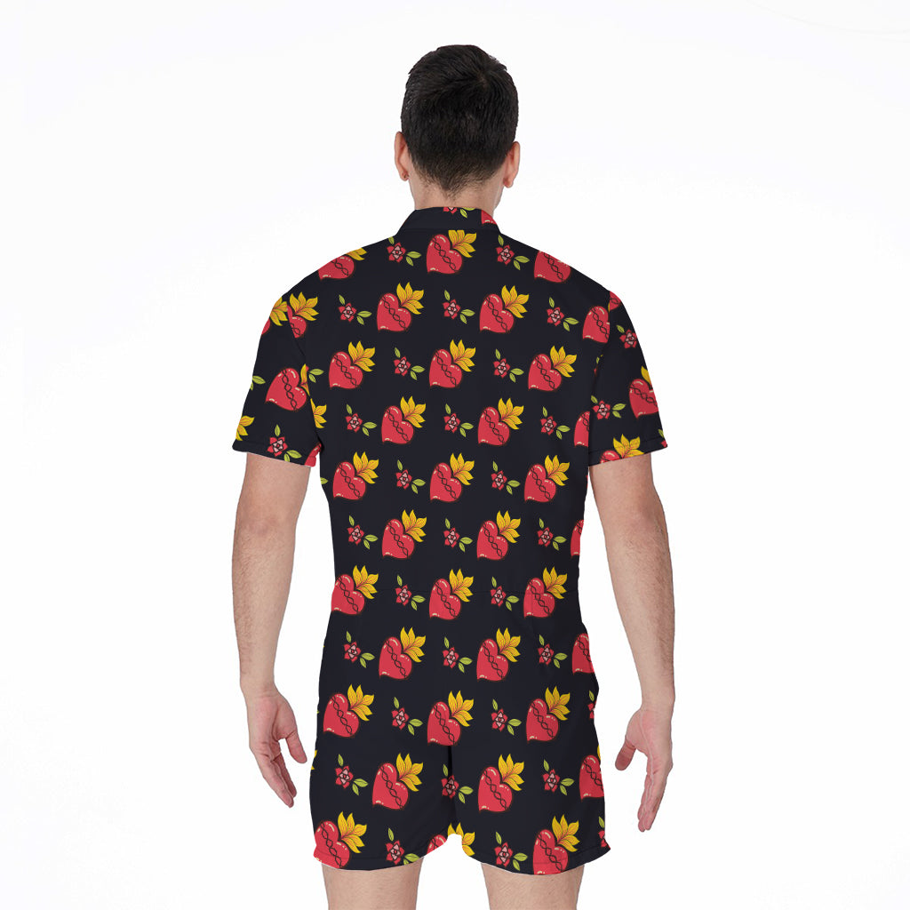 Sacred Heart Pattern Print Men's Rompers