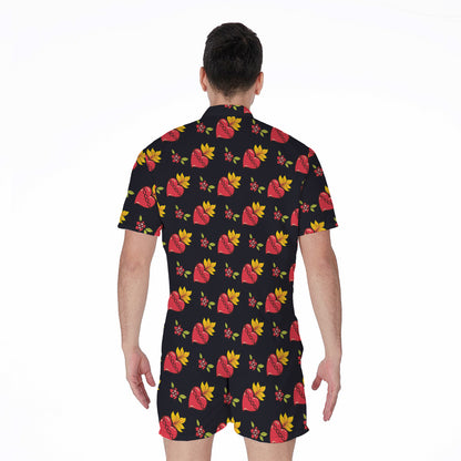 Sacred Heart Pattern Print Men's Rompers