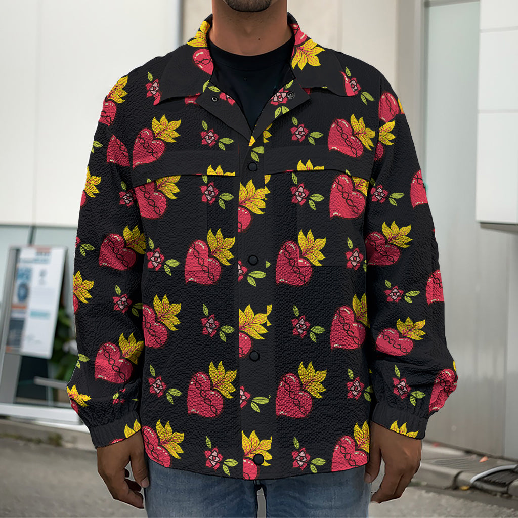 Sacred Heart Pattern Print Men's Shirt Jacket
