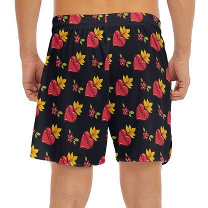 Sacred Heart Pattern Print Men's Split Running Shorts