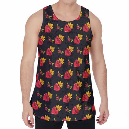 Sacred Heart Pattern Print Men's Velvet Tank Top