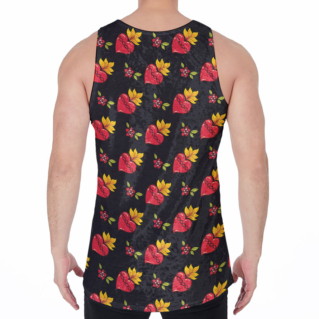 Sacred Heart Pattern Print Men's Velvet Tank Top