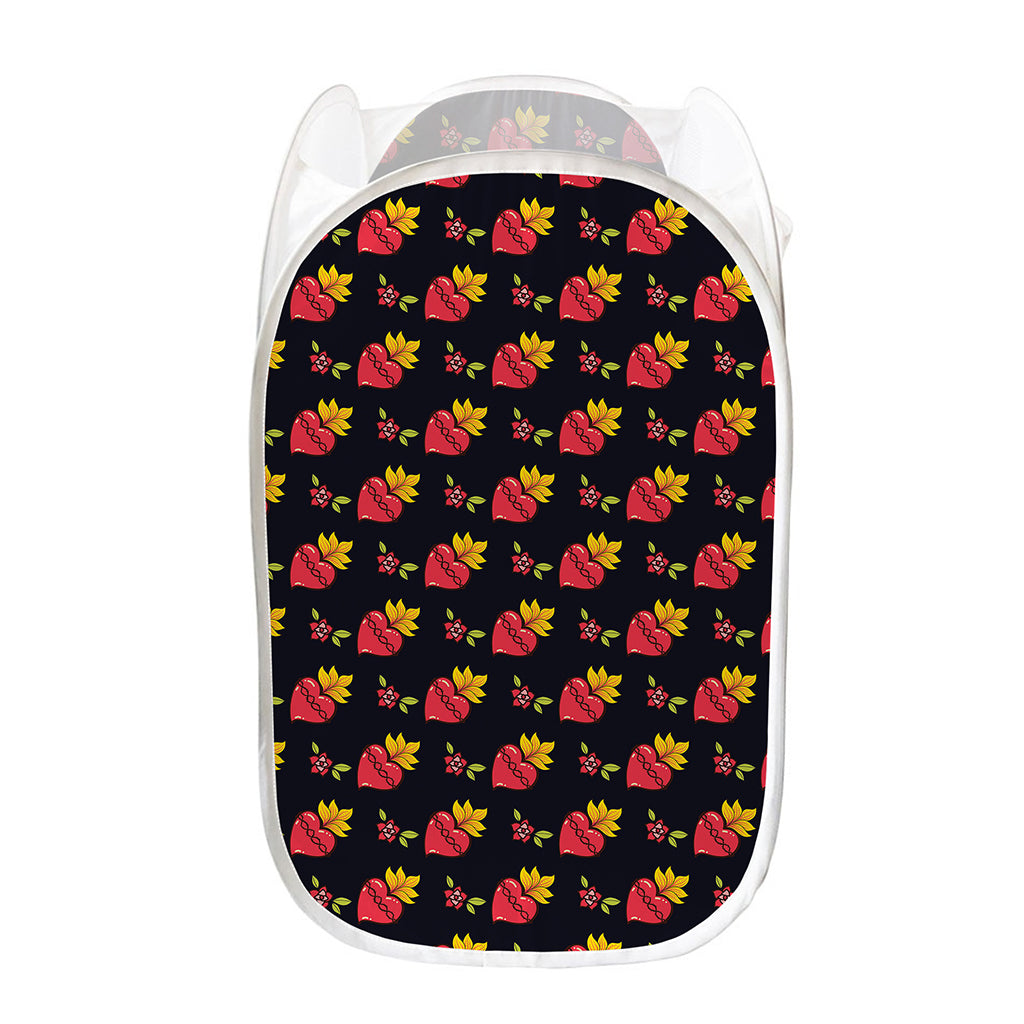 Sacred Heart Pattern Print Mesh Laundry Hamper