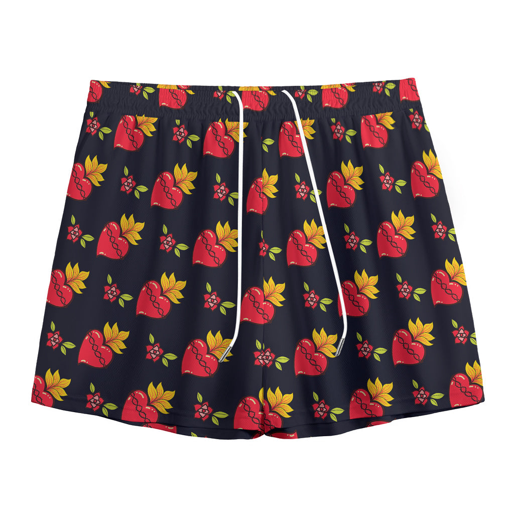 Sacred Heart Pattern Print Mesh Shorts