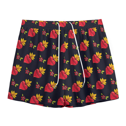 Sacred Heart Pattern Print Mesh Shorts