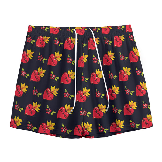 Sacred Heart Pattern Print Mesh Shorts