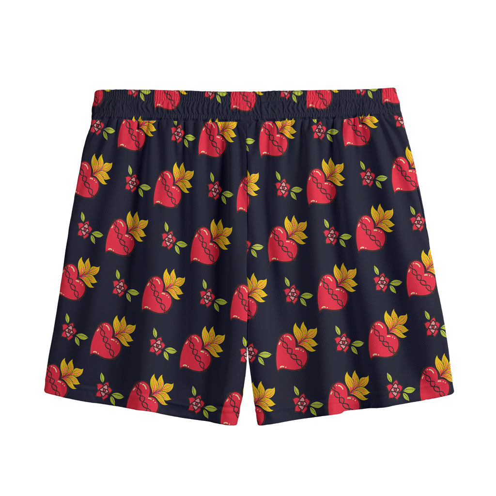 Sacred Heart Pattern Print Mesh Shorts