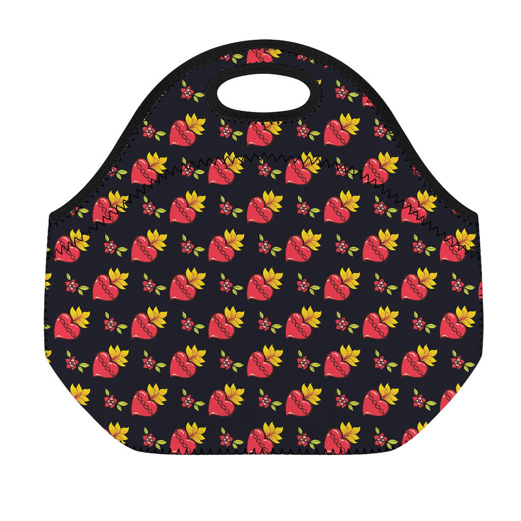 Sacred Heart Pattern Print Neoprene Lunch Bag