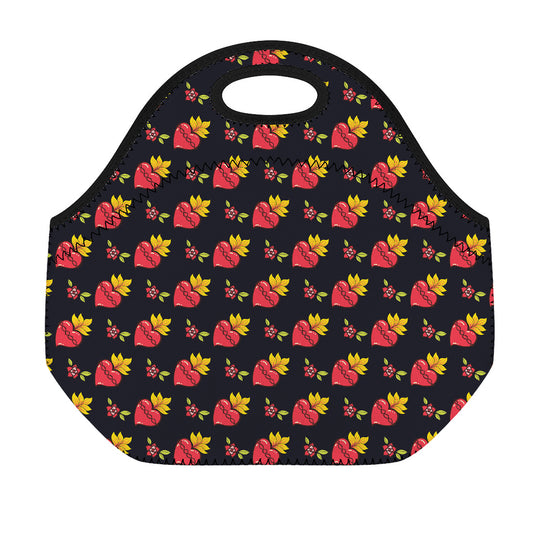 Sacred Heart Pattern Print Neoprene Lunch Bag