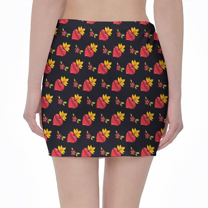 Sacred Heart Pattern Print Pencil Mini Skirt