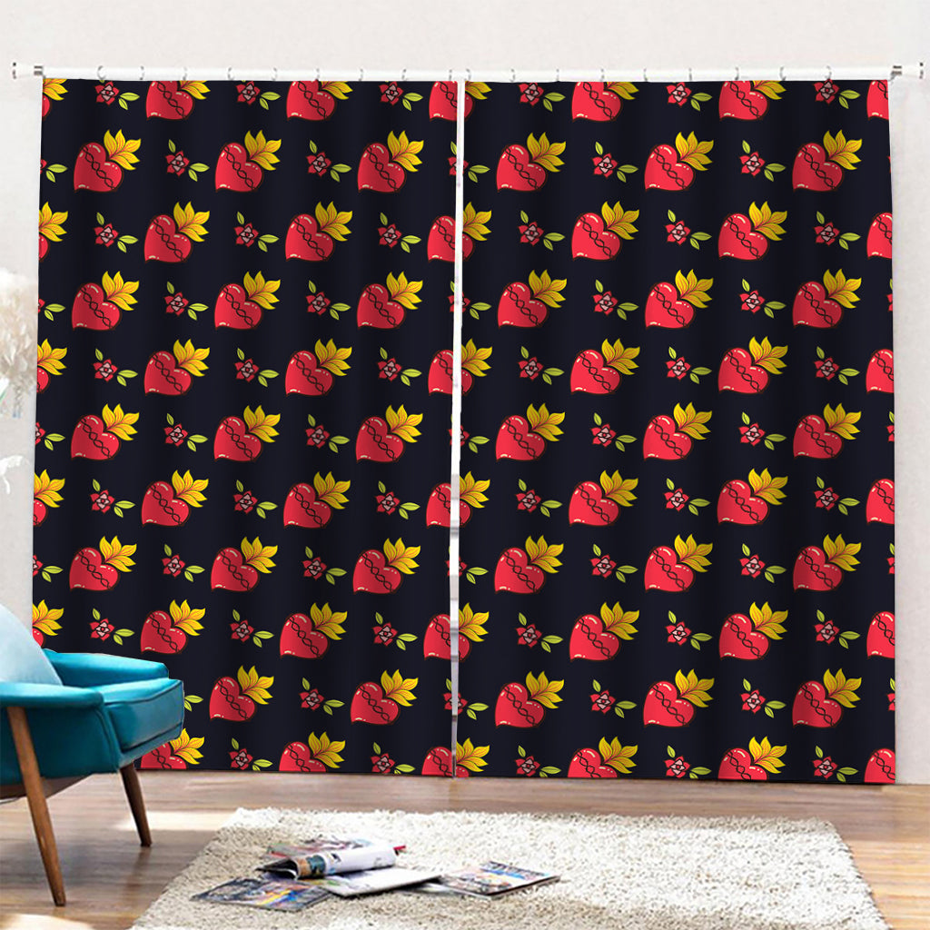 Sacred Heart Pattern Print Pencil Pleat Curtains