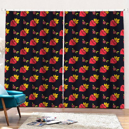 Sacred Heart Pattern Print Pencil Pleat Curtains