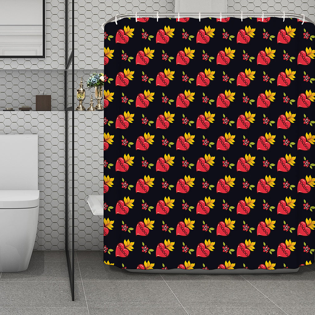 Sacred Heart Pattern Print Polyester Shower Curtain
