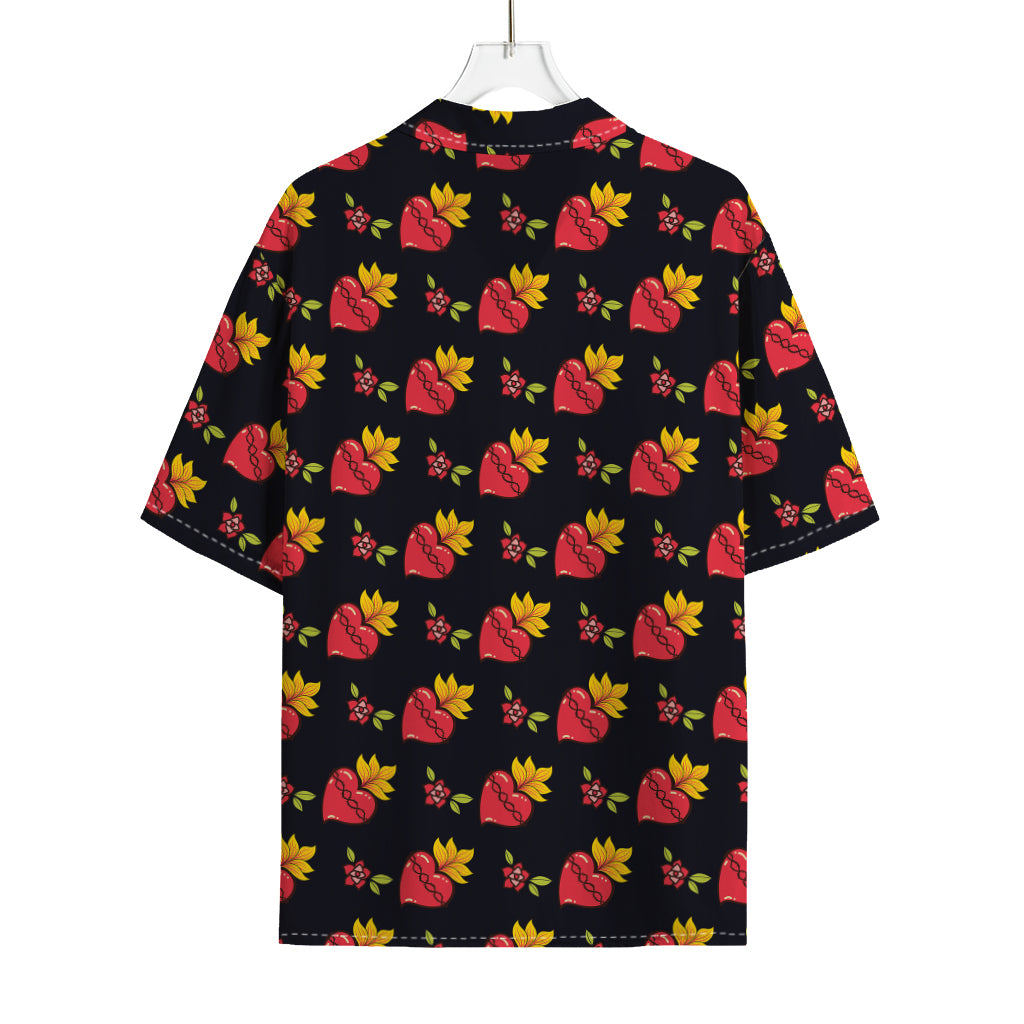Sacred Heart Pattern Print Rayon Hawaiian Shirt