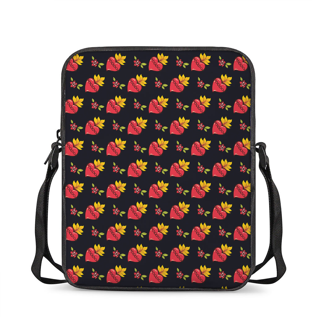 Sacred Heart Pattern Print Rectangular Crossbody Bag