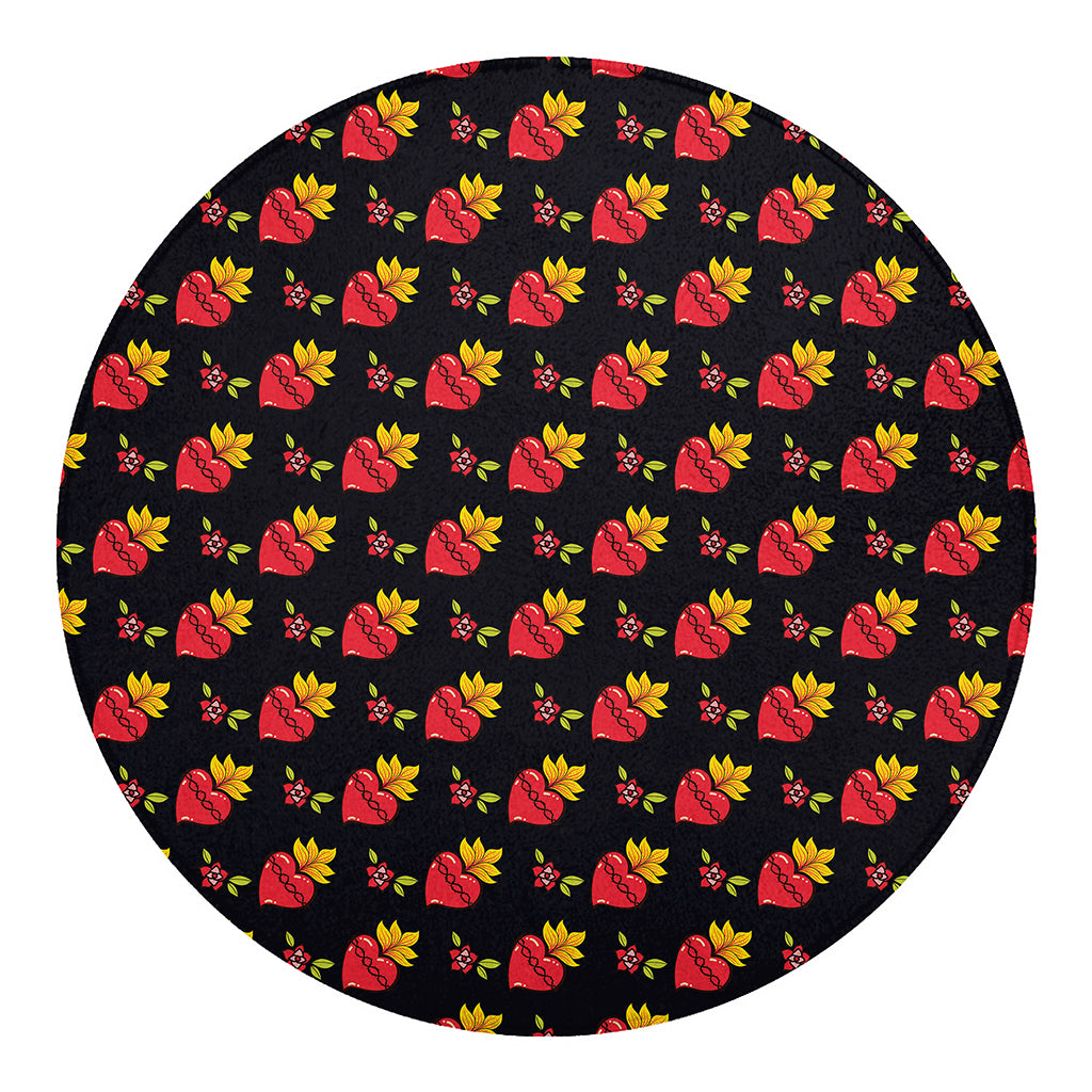 Sacred Heart Pattern Print Round Blanket