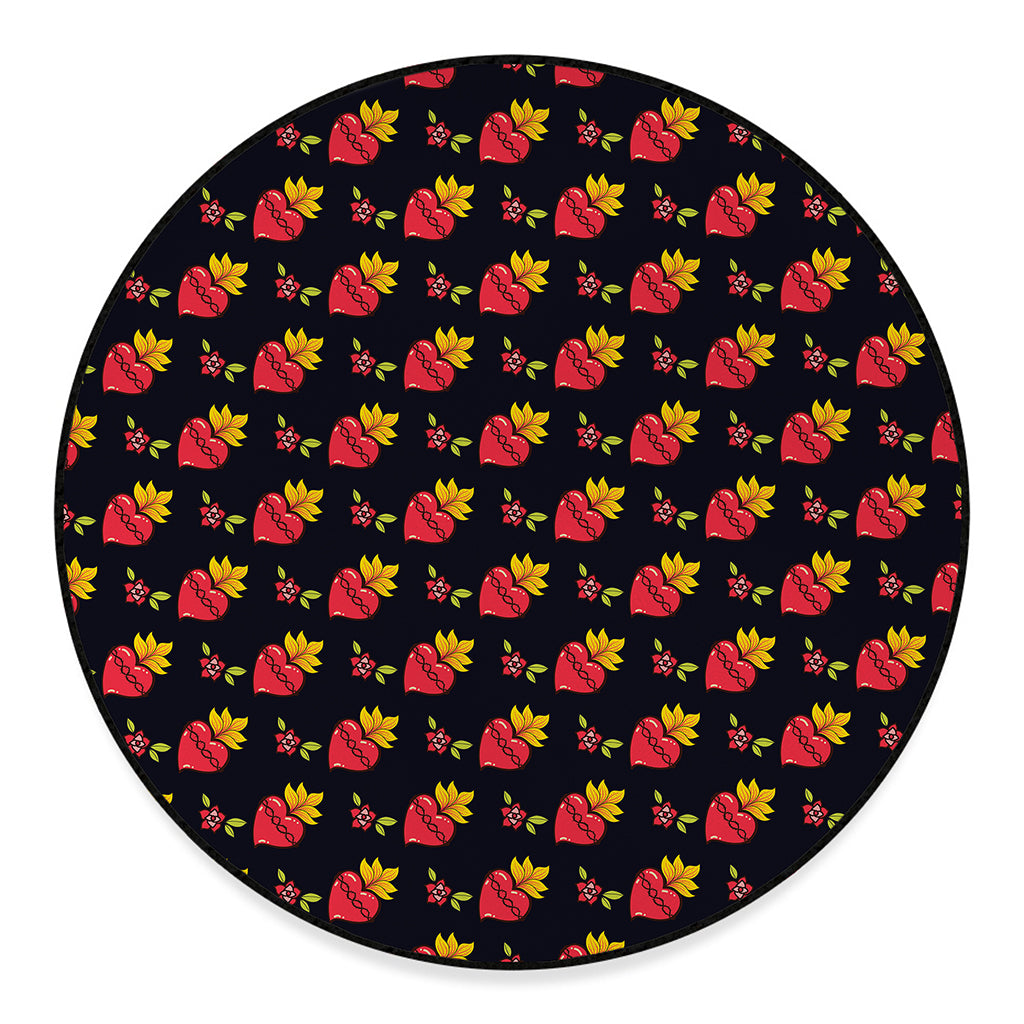 Sacred Heart Pattern Print Round Floor Mat