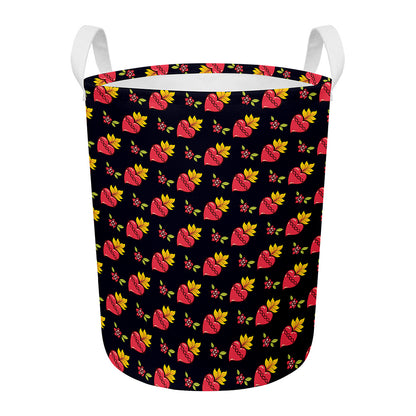 Sacred Heart Pattern Print Round Laundry Basket