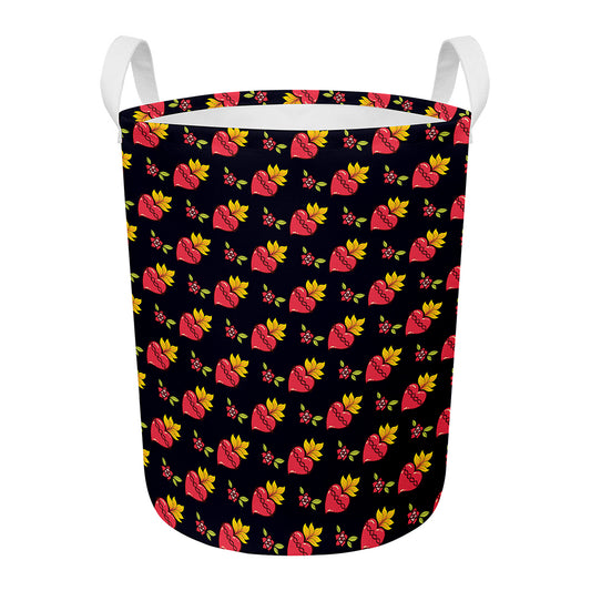 Sacred Heart Pattern Print Round Laundry Basket
