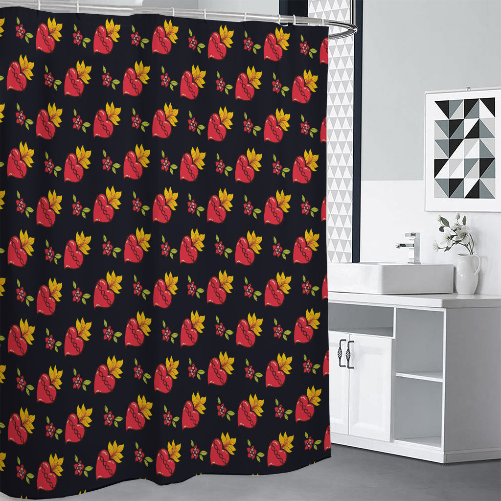 Sacred Heart Pattern Print Shower Curtain