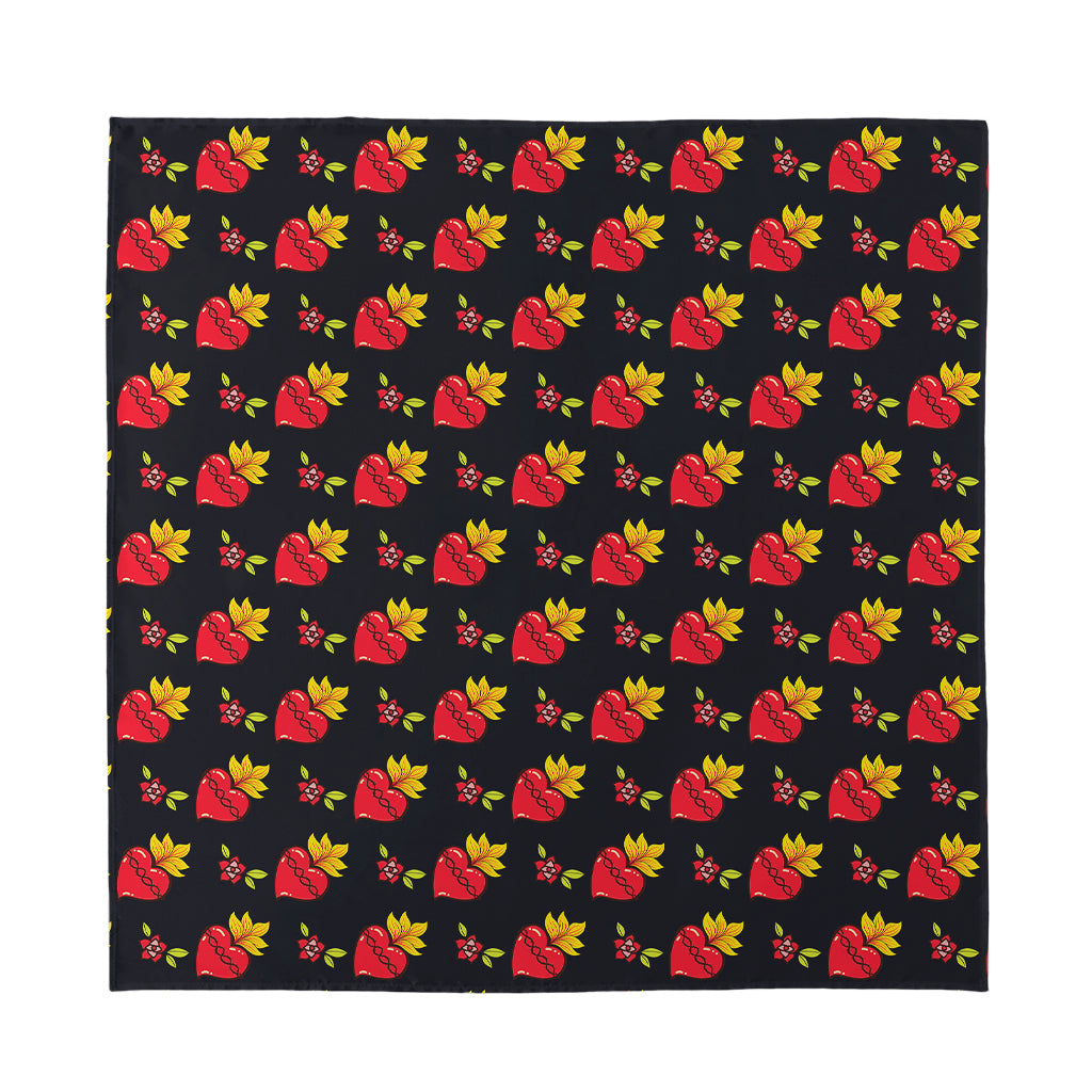 Sacred Heart Pattern Print Silk Bandana