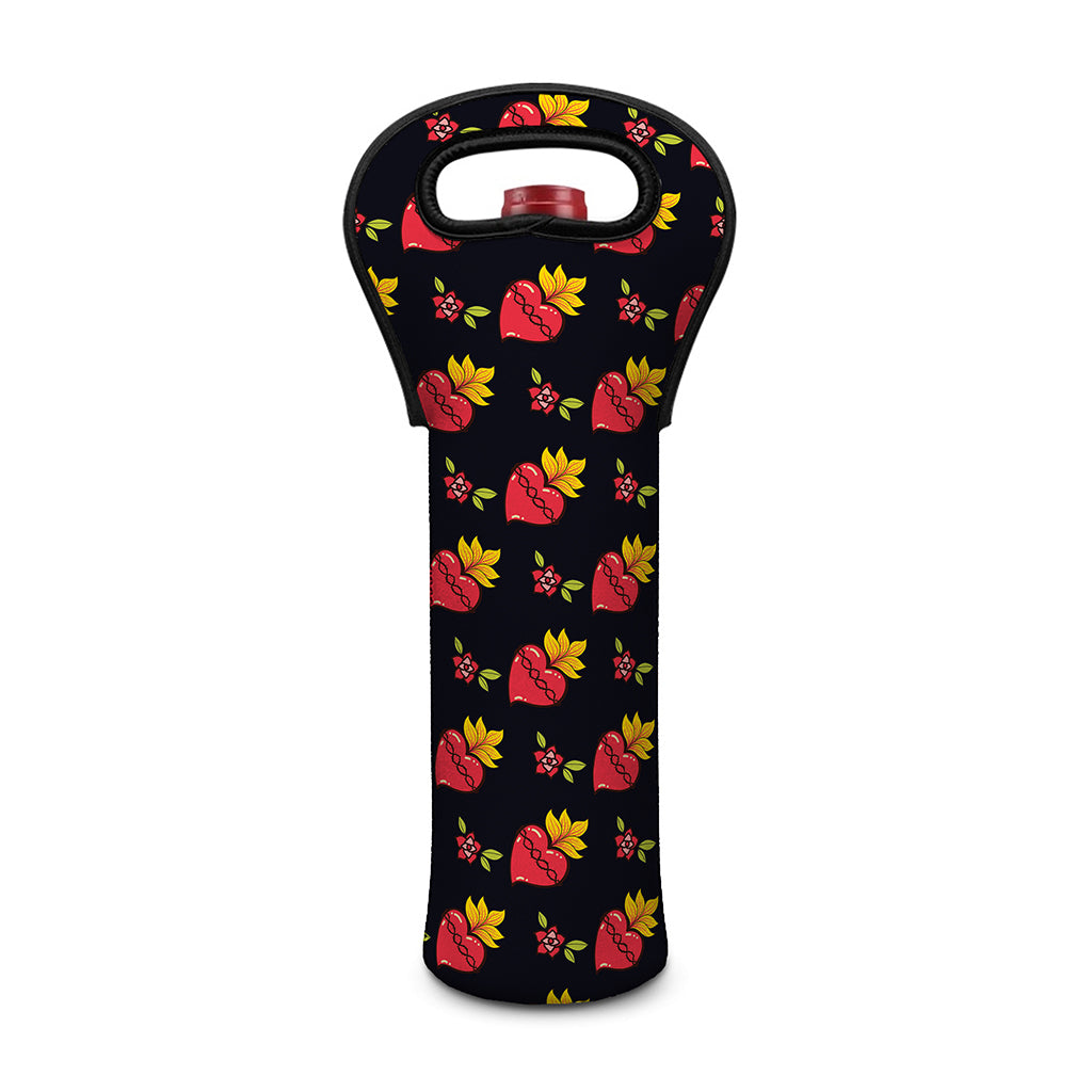 Sacred Heart Pattern Print Single Neoprene Wine Tote