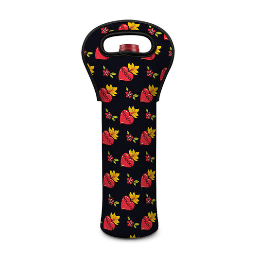 Sacred Heart Pattern Print Single Neoprene Wine Tote