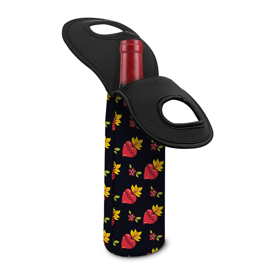 Sacred Heart Pattern Print Single Neoprene Wine Tote
