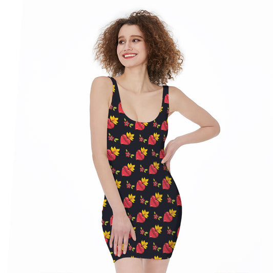 Sacred Heart Pattern Print Sleeveless Bodycon Dress