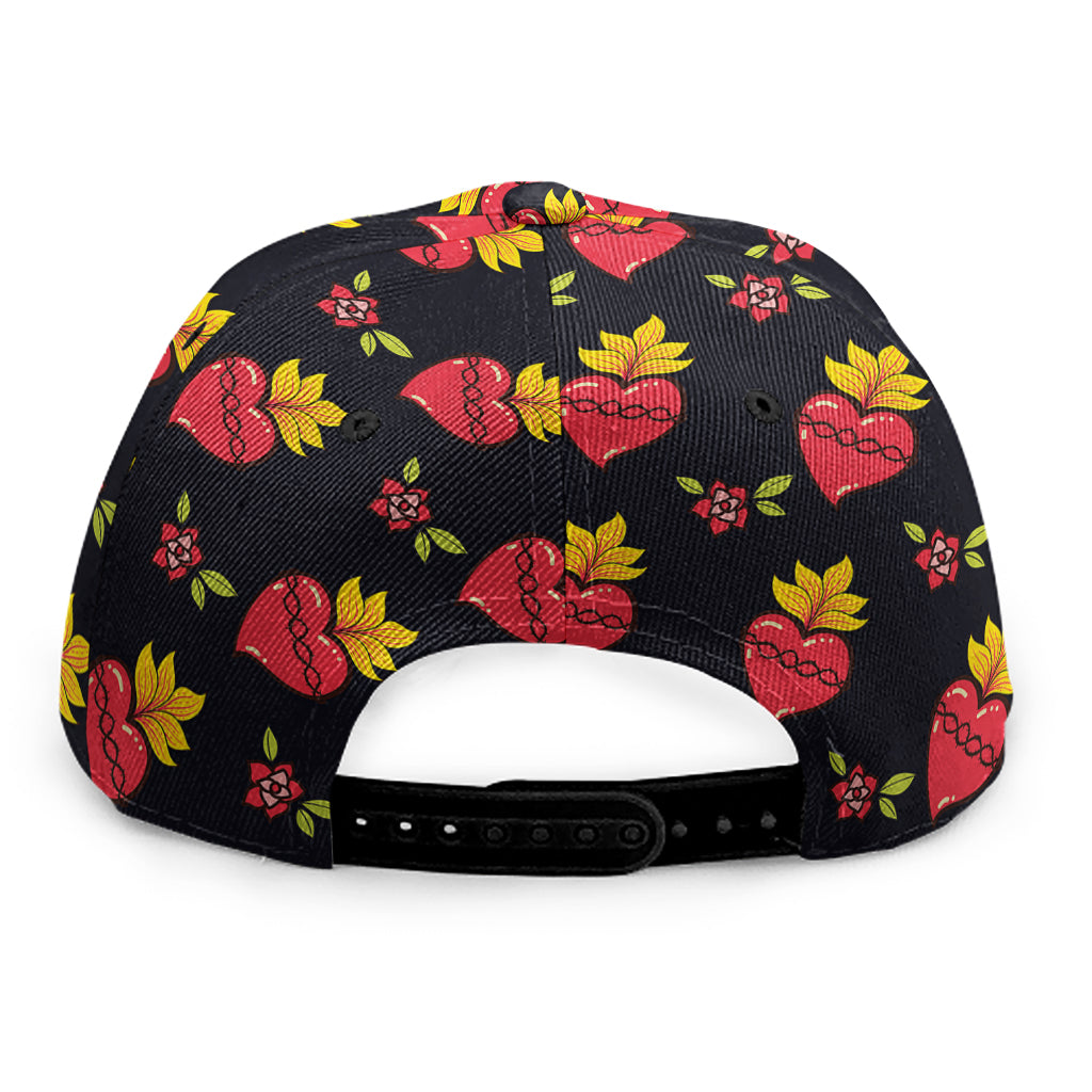 Sacred Heart Pattern Print Snapback Cap