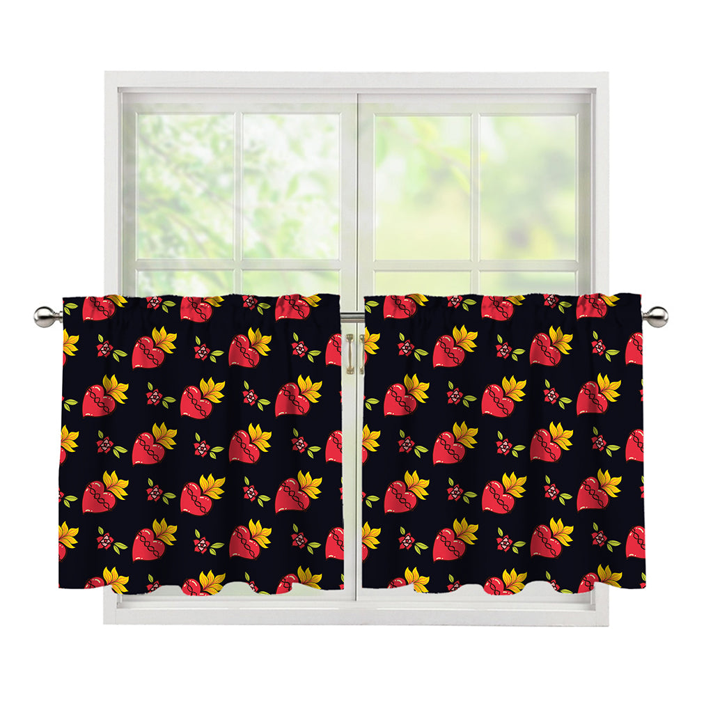 Sacred Heart Pattern Print Tier Curtains