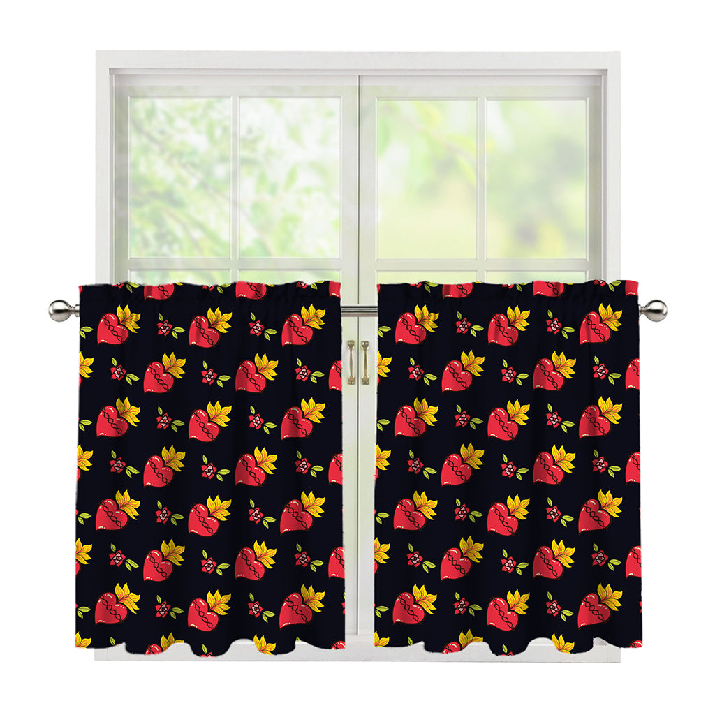 Sacred Heart Pattern Print Tier Curtains
