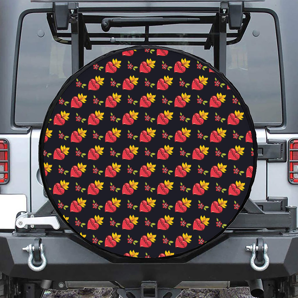 Sacred Heart Pattern Print Tire Cover